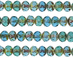 Czech Glass Aquamarine Picasso Fire Polished Rondelle 5x7mm