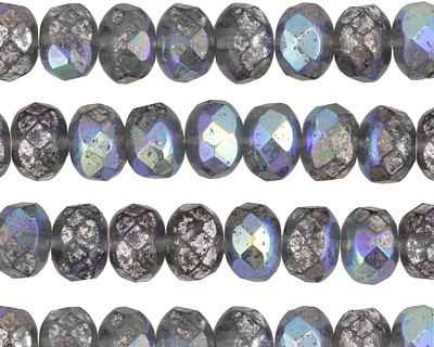 Czech Glass Transparent Montana Blue w/ AB Mercury Finish Fire Polished Rondelle 6x8mm
