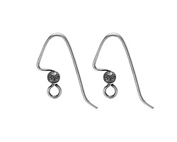 Antique Silver (plated) Angular Earwire w/ 3mm Stardust Bead 18x20mm