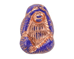 Czech Glass Cobalt w/ Copper "See No Evil" Monkey Focal Bead 16x22mm