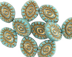 Czech Glass Turquoise w/ Gold Wash Mystic Eye 14x11mm