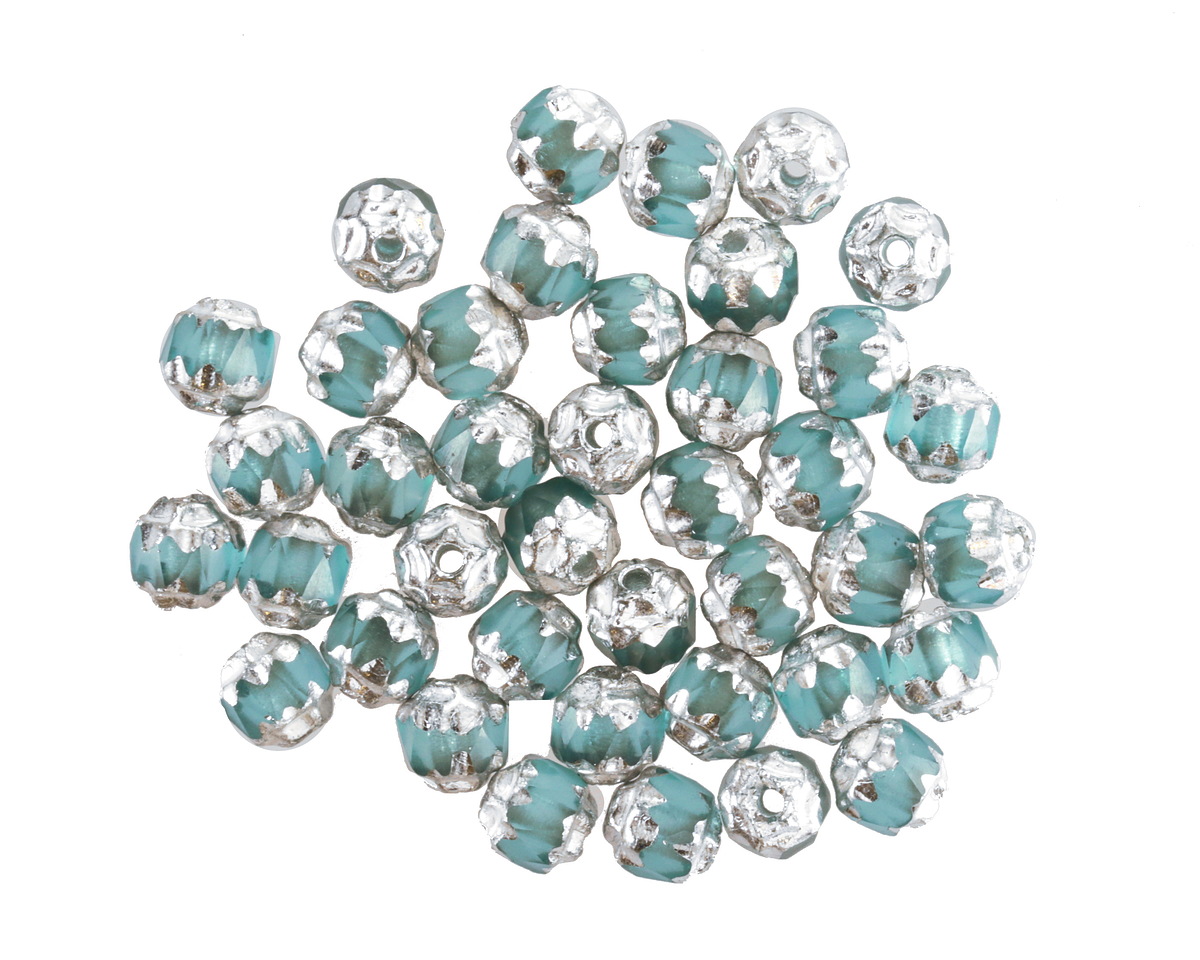 Czech Glass Island Blue w/ Silver Lantern 4mm