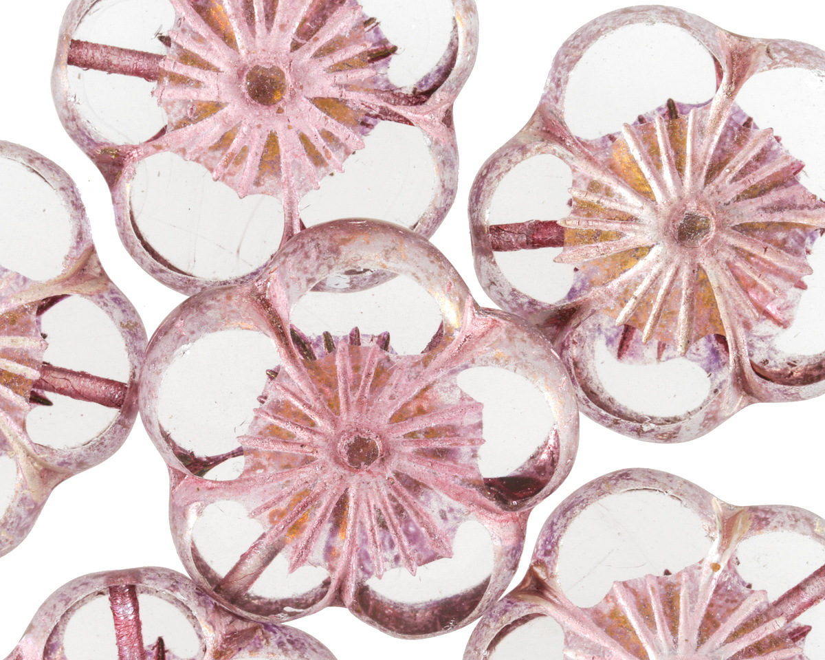 Czech Glass Bronzed Crystal w/ Mulberry Hibiscus Coin 21mm