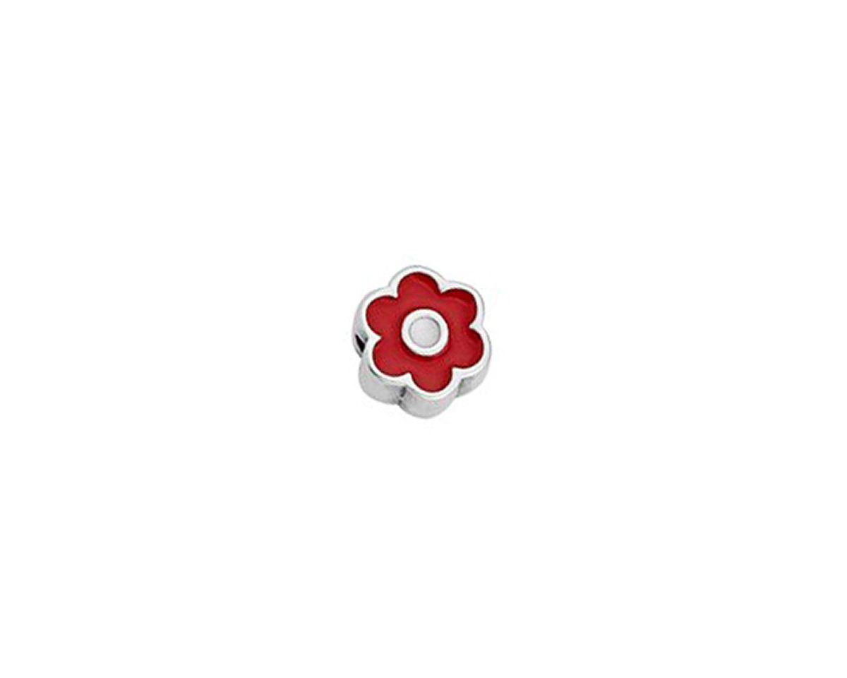 Antique Silver (plated) Red/White Enamel Daisy Bead 8mm