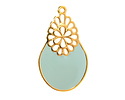 24K Gold (Plated) Aqua Blue Enamel Oval w/ Daisy Focal 21x35mm
