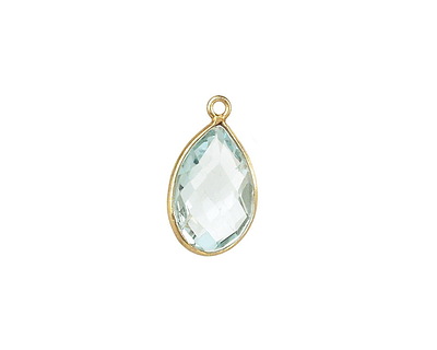 Aquamarine (syn.) Faceted Teardrop Pendant in Gold Vermeil 10-11x18-20mm