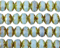 Czech Glass Blue Green Opal Picasso Fire Polished Rondelle 6x9mm