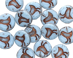 Czech Glass Bronzed Alice Blue Bird Coin 11mm