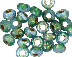 Czech Glass Textured Emerald AB w/ Gold Large Hole Fire Polished Rondelle 5x8mm