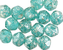 Czech Glass Island Blue w/ Mercury Finish English Cut Bead 8x10mm