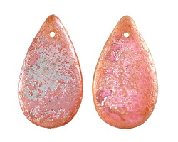 Czech Glass Matte Textured Crystal Peach Blossom AB Teardrop Focal 18x30mm