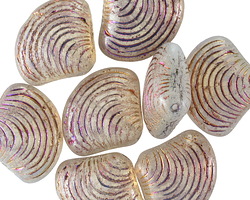 Czech Glass White Opal w/ Metallic Rainbow Finish Clam Shell Bead 15x18mm
