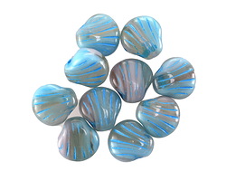 Czech Glass Aquamarine Waters w/ Turquoise Wash Scallop Shell 9mm