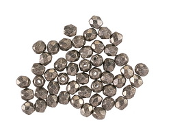 Czech Glass Jet w/ Antique Silver Fire Polished Round 4mm