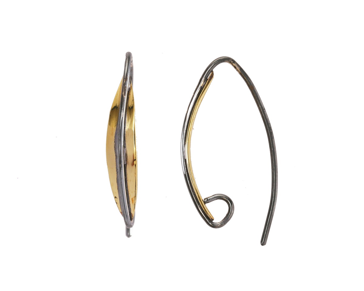 Nina Designs Sterling Silver Black Finish Earring Hook w/ Bronze Long Almond Shape 12x23mm