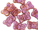 Czech Glass Bisque Picasso w/ Pink Stone Wash Butterfly 16x11mm