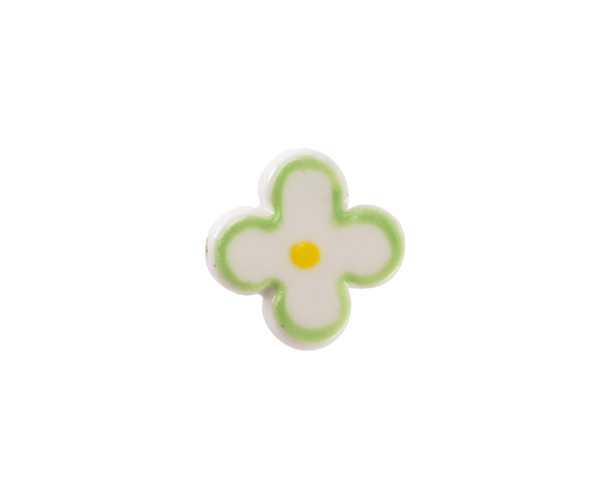 Green Rimmed w/ Yellow Dot Porcelain Flower 15mm