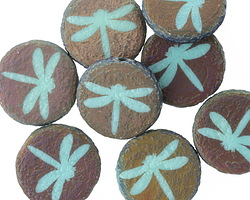 Czech Glass Laser Etched Dragonfly on Matte Textured Turquoise w/ Rainbow Finish Coin 15mm