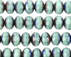 Czech Glass Matte Bronzed Sweet Mint AB Fire Polished Rondelle 6x9mm