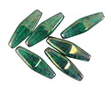 Czech Glass Emerald w/ Gold Luster Rhombus 20x8mm