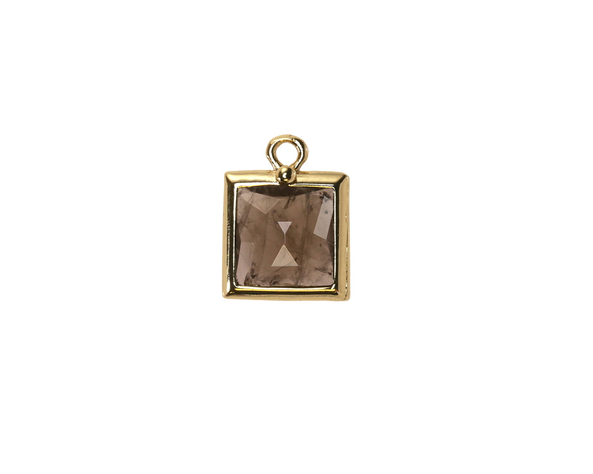 Smoky Quartz w/ Gold Finish Faceted Square Focal 10x13mm
