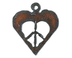 Universal Ironworks Rusted Iron Peace Sign Heart Focal 44x40mm