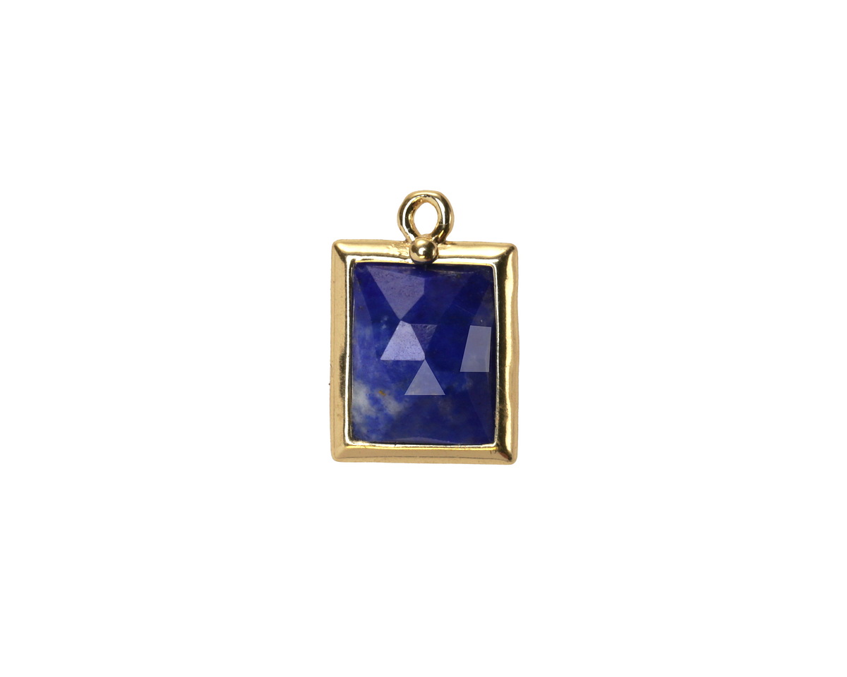 Lapis w/ Gold Finish Faceted Rectangle Focal 10x15mm
