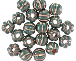 Czech Glass Bronzed Emerald w/ Gold Large Hole Melon Round 8mm