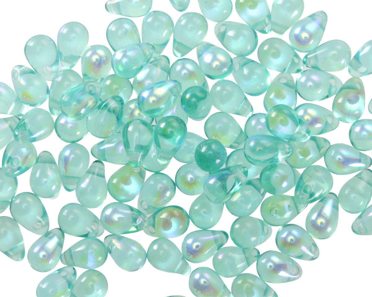 Czech Glass Island Blue AB Teardrop 4x6mm