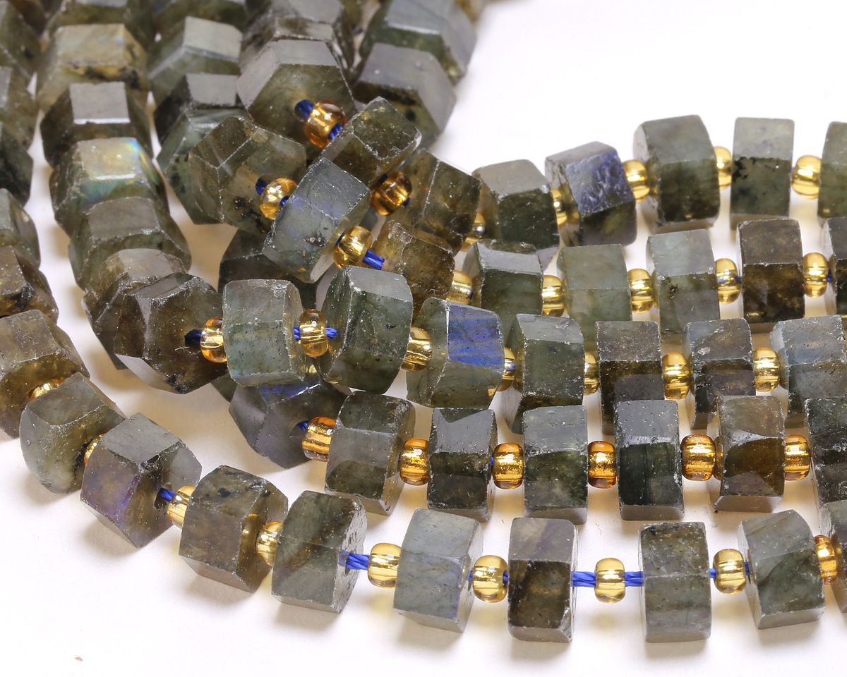 Labradorite (A) Microfaceted Hexagon Heishi 4x8mm