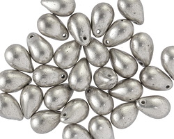 Czech Glass Antique Silver Teardrop 6x9mm