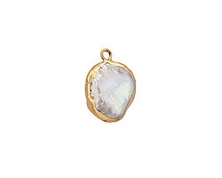 Pearly White Biwa Pearl Coin Drop in Gold Finish 11-15x15-22mm