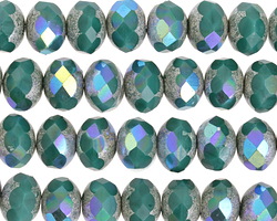 Czech Glass Green Turquoise AB w/ Antique Silver Finish Fire Polished Rondelle 6.5x9mm