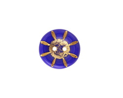 Czech Glass Cobalt w/ Gold Sunray Button 14mm