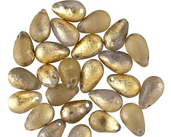 Czech Glass Textured Crystal w/ Gold Teardrop 6x9mm