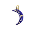18k Gold (plated) Cobalt Enamel w/ Crystals & Stars Crescent Moon Focal 11.5x21mm