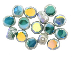Czech Glass Caribbean Waters AB w/ Antique Silver Faceted Table Cut Oval 8x7mm