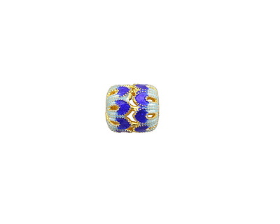 Cloisonné Blue & Seafoam w/ Gold Finish Openwork Petals Barrel Bead 8mm