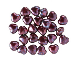 Czech Glass Ruby Red w/ Iris Purple Wash Heart 6mm