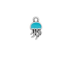 Antique Silver (plated) Aqua Enamel Jellyfish Focal 8x14mm
