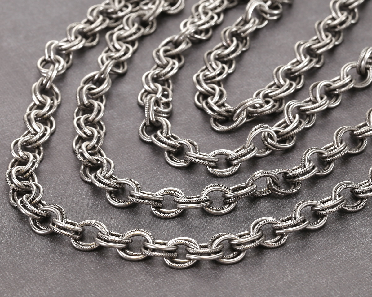 Antique Silver Finish Etched Large Double Cable Chain