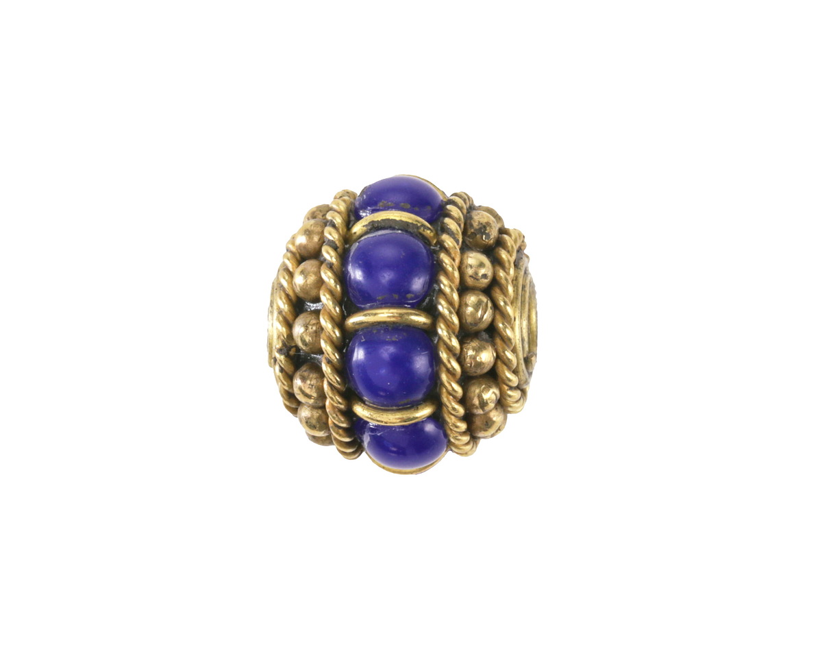 Nepalese Brass Ropes & Dots w/ Lapis Dots Rondelle 15x17-18mm