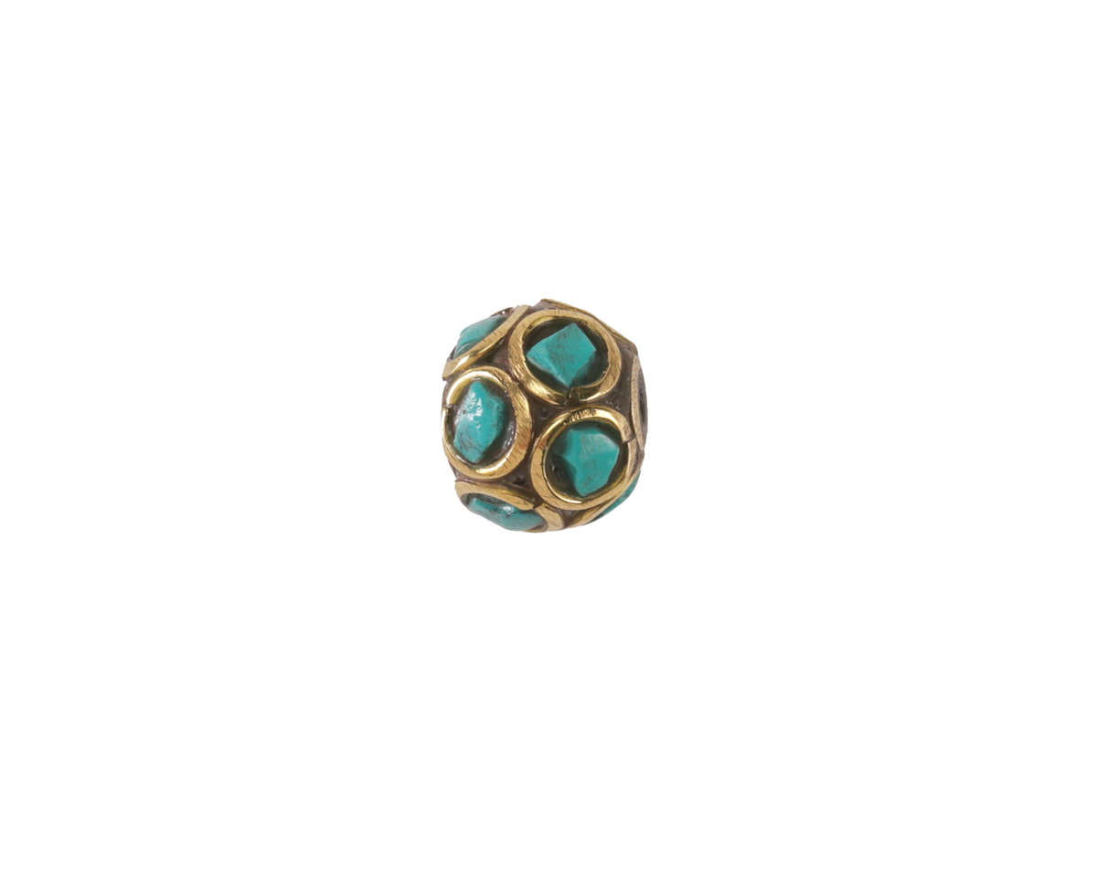 Nepalese Brass rings w/ Turquoise Mosaic Bead 8mm