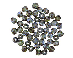 Czech Glass Sapphire Picasso Fire Polished Round 4mm
