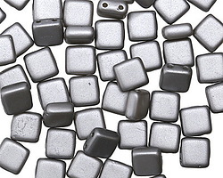 CzechMates Glass Pearl Coat Silver 2-Hole Tile 6mm