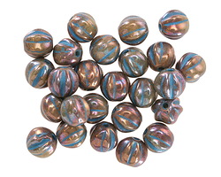 Czech Glass Bronze w/ Blue Wash Melon Round 6mm