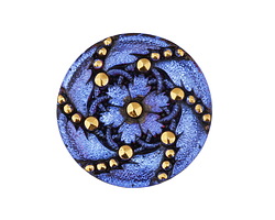 Czech Glass Electric Blue w/ Gold Daisy Spiral Button 31mm