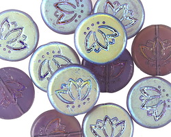 Czech Glass Matte Amethyst AB Lotus Coin 14mm