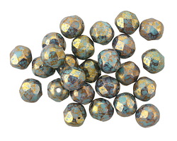 Czech Glass Turquoise w/ Bronze Luster Fire Polished Round 6mm