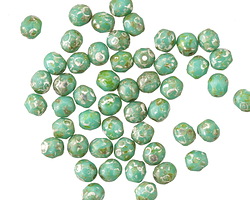 Czech Glass Turquoise w/ Silver Picasso Fire Polished Round 4mm